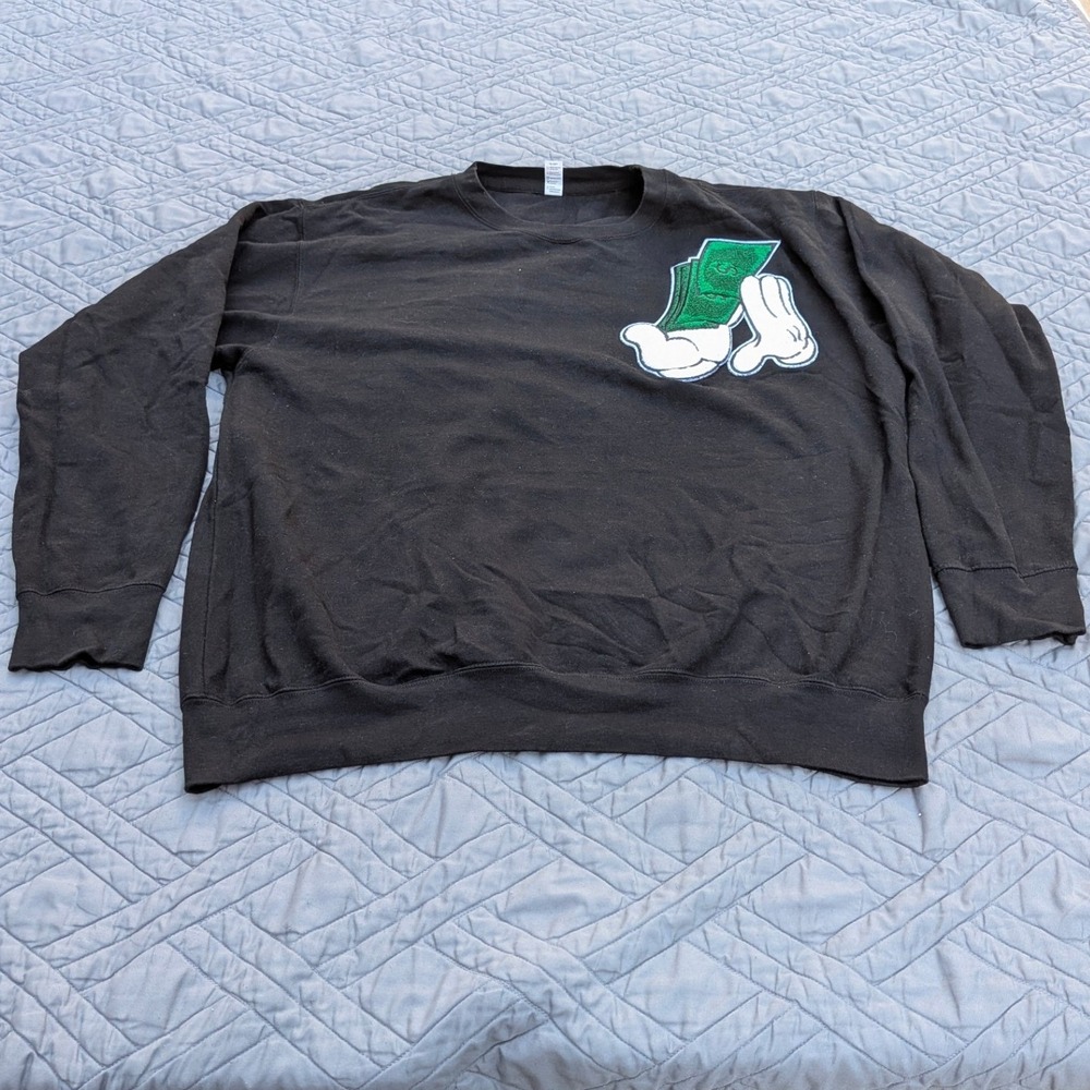 Money Graphic Crewneck Sweatshirt Black 2XL Streetwear